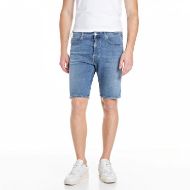 Picture of REPLAY MEN'S RBJ.981 TAPERED FIT 11 OZ STRETCH DENIM BERMUDA SHORTS IN MEDIUM BLUE 1