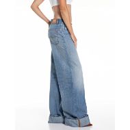 Picture of REPLAY WOMEN'S NALAJA WIDE FIT JEANS 12 OZ RECYCLED INDIGO COTTON IN LIGHT BLUE 2