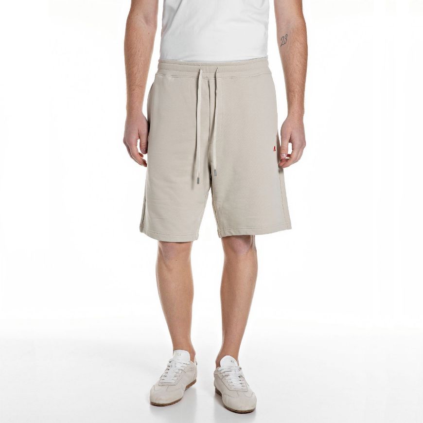 Picture of REPLAY MEN'S FLEECE SHORTS WITH R EMBROIDERY IN BONE