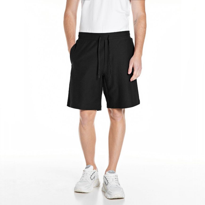 Picture of REPLAY MEN'S REGULAR FIT DIAGONAL HEAVY JERSEY SHORTS IN BLACK