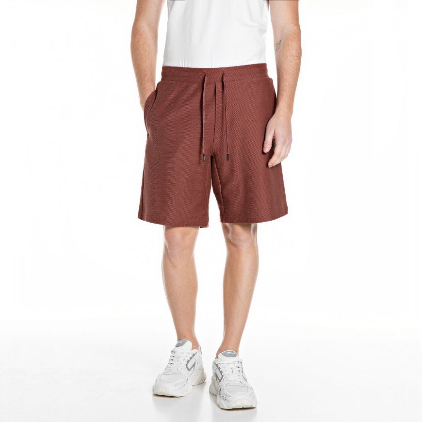 Picture of REPLAY MEN'S REGULAR FIT DIAGONAL HEAVY JERSEY SHORTS IN CHOCOLATE