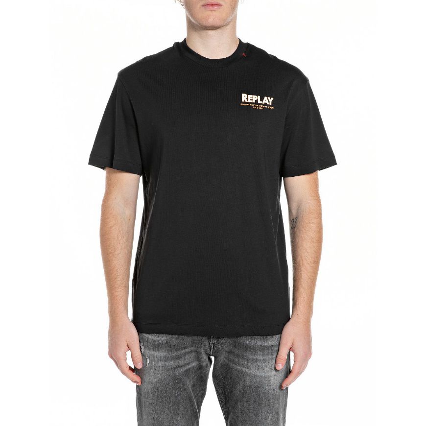 Picture of REPLAY MEN'S RELAXED FIT JERSEY T-SHIRT WITH FIJI PRINT IN BLACK