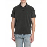 Picture of REPLAY MEN'S MARBLE-EFFECT COTTON PIQUÉ POLO-SHIRT IN BLACKBOARD 1