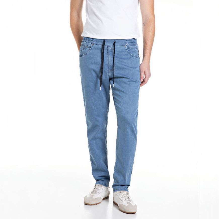 Picture of REPLAY MEN'S LANNY SLIM FIT JEANS 8 OZ SUPER SOFT DEEP INDIGO STRETCH IN MEDIUM BLUE