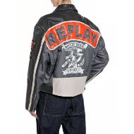 Снимка на REPLAY WOMEN'S BOY-FIT MIX LEATHER&NYLON BIKER JACKET В ТЪМНОСИВО/СВЕТЛОСИВО/МАСЛЕНО 2