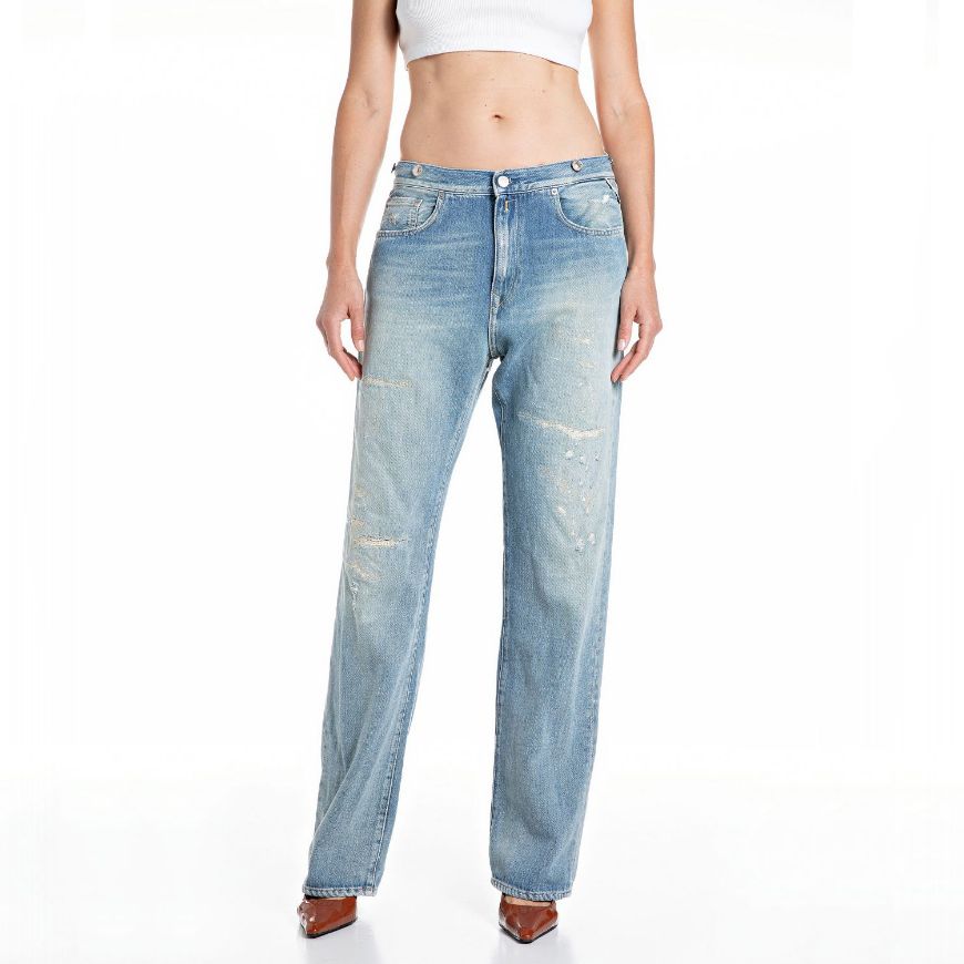 Picture of REPLAY WOMEN'S HALIA RELAXED FIT JEANS 12.5 OZ COTTON LYOCELL INDIGO IN LIGHT BLUE
