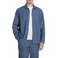 Picture of REPLAY MEN'S COTTON LINEN CHAMBRAY OVERSHIRT IN MEDIUM BLUE 1
