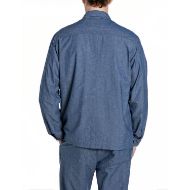 Picture of REPLAY MEN'S COTTON LINEN CHAMBRAY OVERSHIRT IN MEDIUM BLUE 2