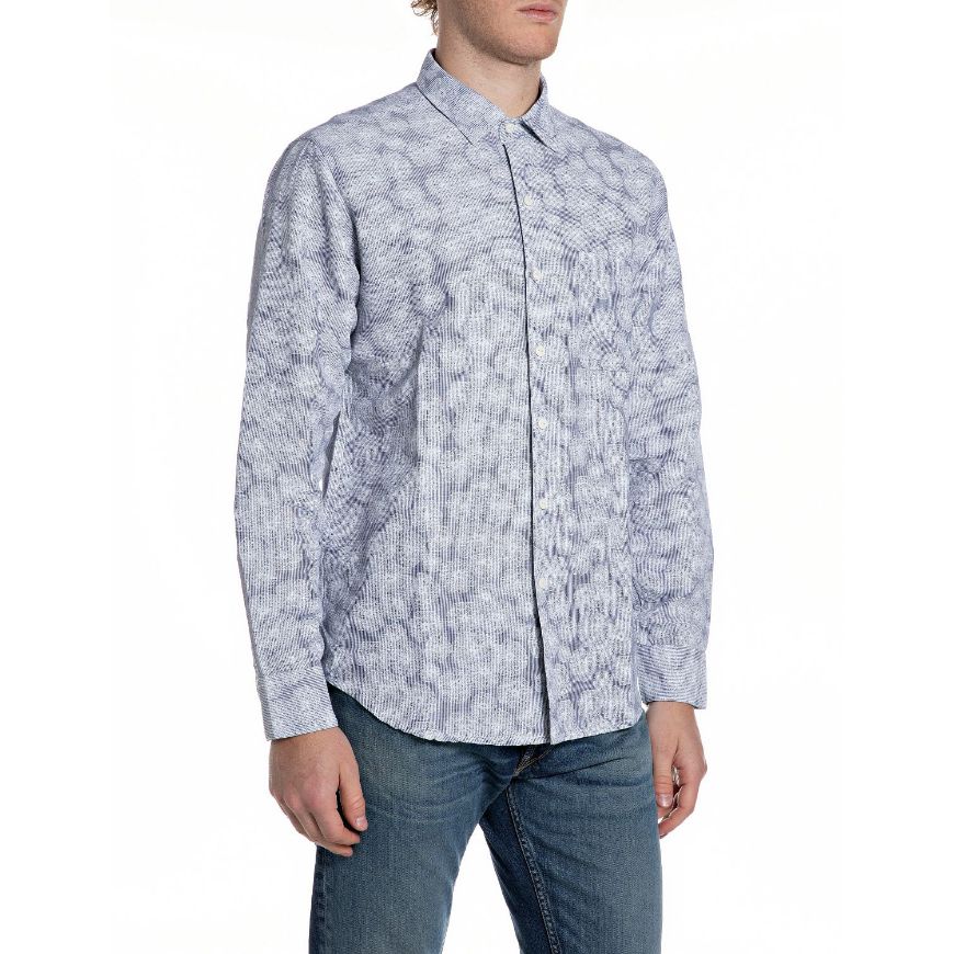 Снимка на REPLAY МЪЖКА РИЗА FLORAL AND STRIPE PRINT LINEN/COTTON SHIRT В БЯЛО/СВЕТЛОСИНЬО