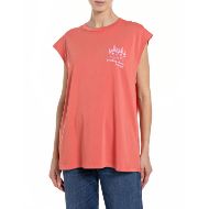 Picture of REPLAY WOMEN'S BOY-FIT RUSTIC JERSEY T-SHIRT IN NANTUCKET RED 1