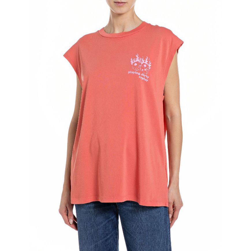 Picture of REPLAY WOMEN'S BOY-FIT RUSTIC JERSEY T-SHIRT IN NANTUCKET RED