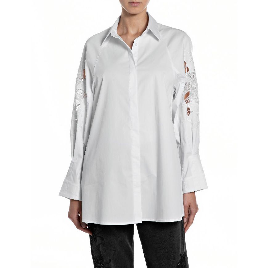 Снимка на REPLAY ДАМСКА РИЗА COMFORT STRETCH POPLIN SHIRT WITH LACE ON SLEEVES В БЯЛ
