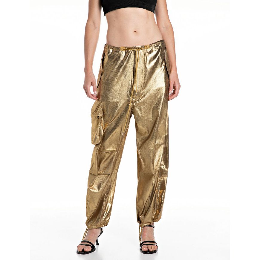 Снимка на REPLAY ДАМСКИ ПАНТАЛОНИ CREPE FOIL COATED CARGO TROUSERS В ЗЛАТИСТО