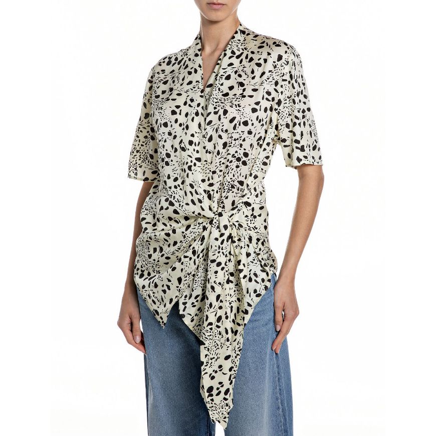 Снимка на REPLAY ДАМСКА РИЗА ASYMMETRIC VISCOSE SHIRT WITH ALL-OVER PRINT В МАСЛЕНО/ЧЕРНО