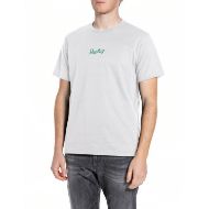 Picture of REPLAY MEN'S JERSEY T-SHIRT WITH SMALL AND BIG PRINTS IN NATURAL WHITE 1