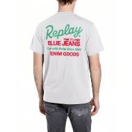 Picture of REPLAY MEN'S JERSEY T-SHIRT WITH SMALL AND BIG PRINTS IN NATURAL WHITE 2
