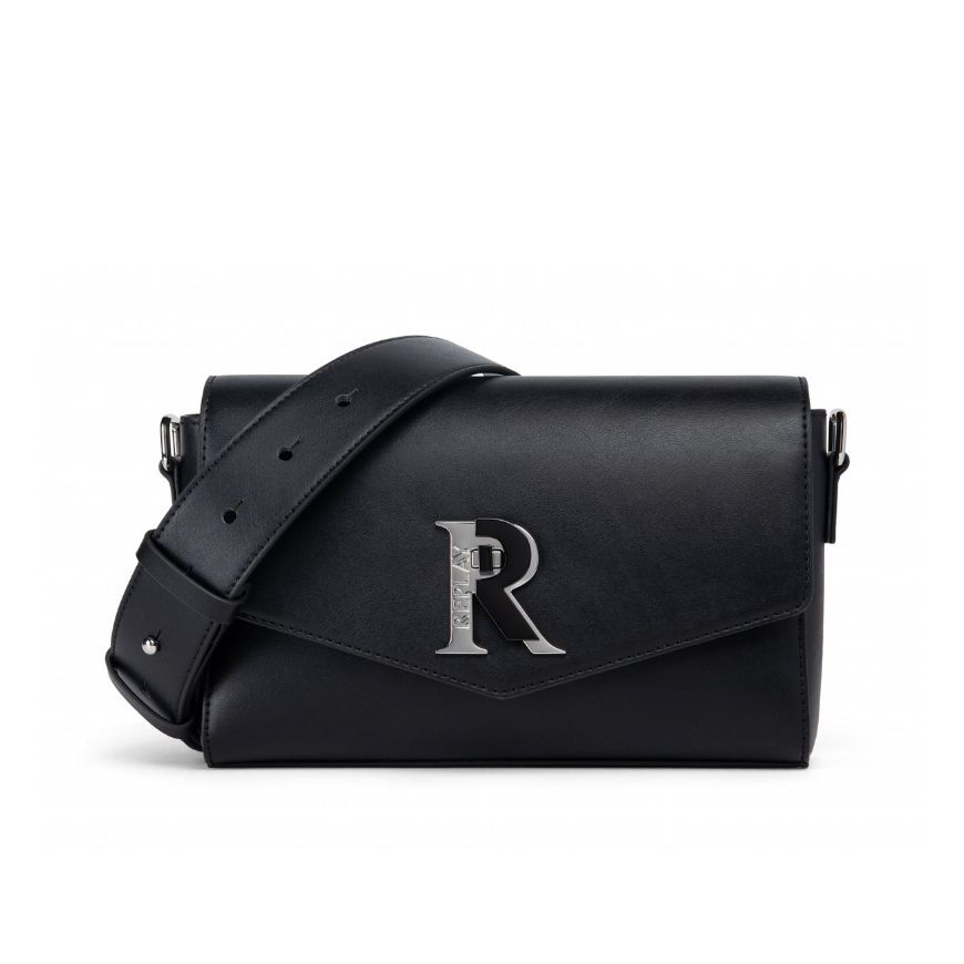 Picture of REPLAY WOMEN'S PLAIN PU CROSSBODY BAG WITH LOGO FASTENING IN BLACK