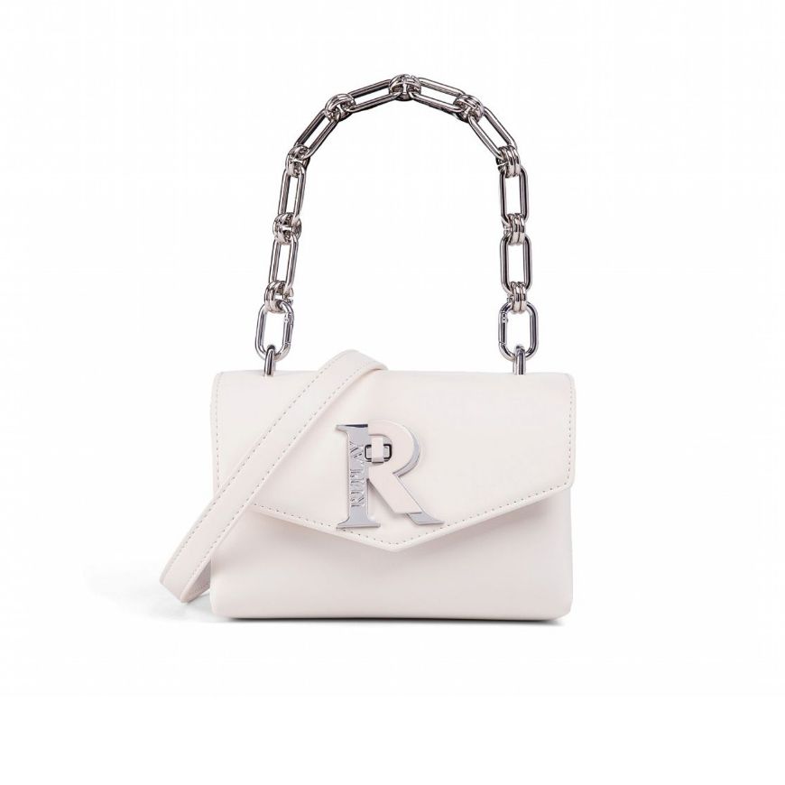 Picture of REPLAY WOMEN'S PLAIN PU BAG WITH LOGO FASTENING AND CHAIN IN WHITE SMOKE