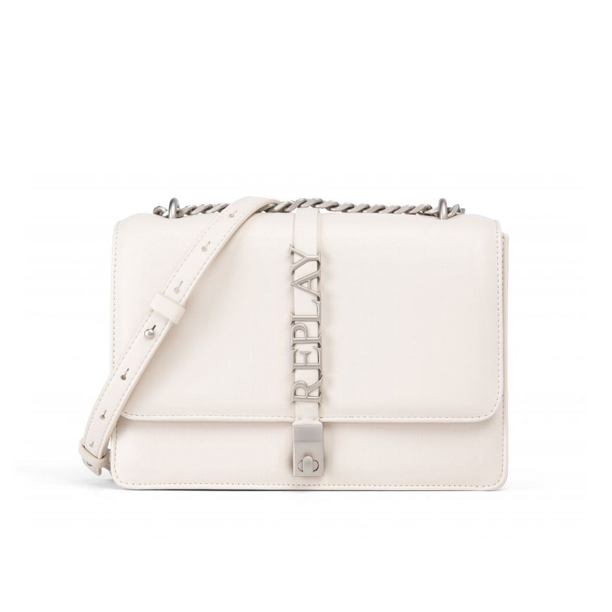 Picture of REPLAY WOMEN'S CROSSBODY BAG WITH CHAIN STRAP IN WHITE SMOKE