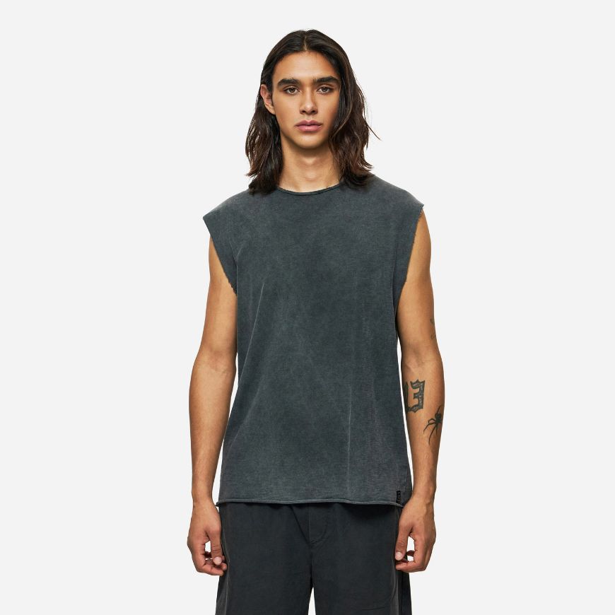 Picture of DIRTY LAUNDRY MEN'S SLUB TANK TOP WITH RAW EDGES IN VINTAGE BLACK