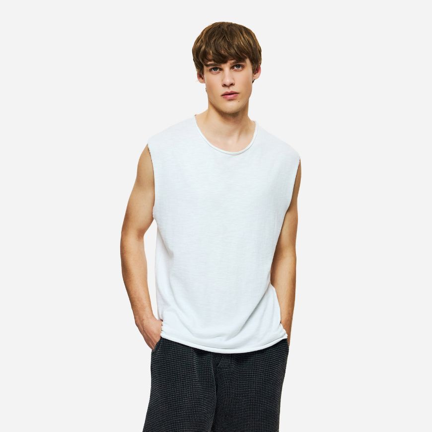Picture of DIRTY LAUNDRY MEN'S SLUB TANK TOP WITH RAW EDGES IN WHITE