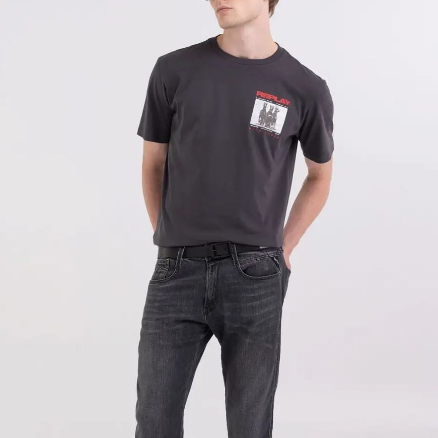 Picture of REPLAY MEN'S CUSTOM GARAGE JERSEY T-SHIRT IN NEARLY BLACK