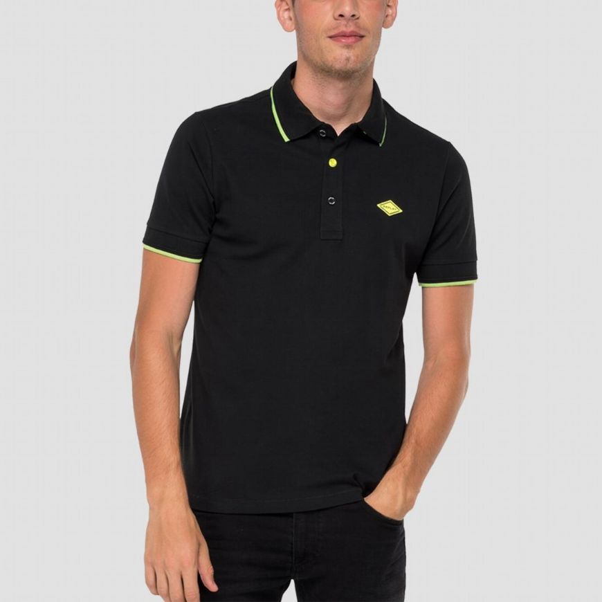 Picture of REPLAY MEN'S STRETCH PIQUÉ POLO IN BLACK