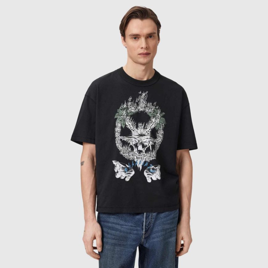 Снимка на ALLSAINTS МЪЖКА БЛУЗА PALM RIPPER SHORT SLEEVE CREW WASHED BLACK