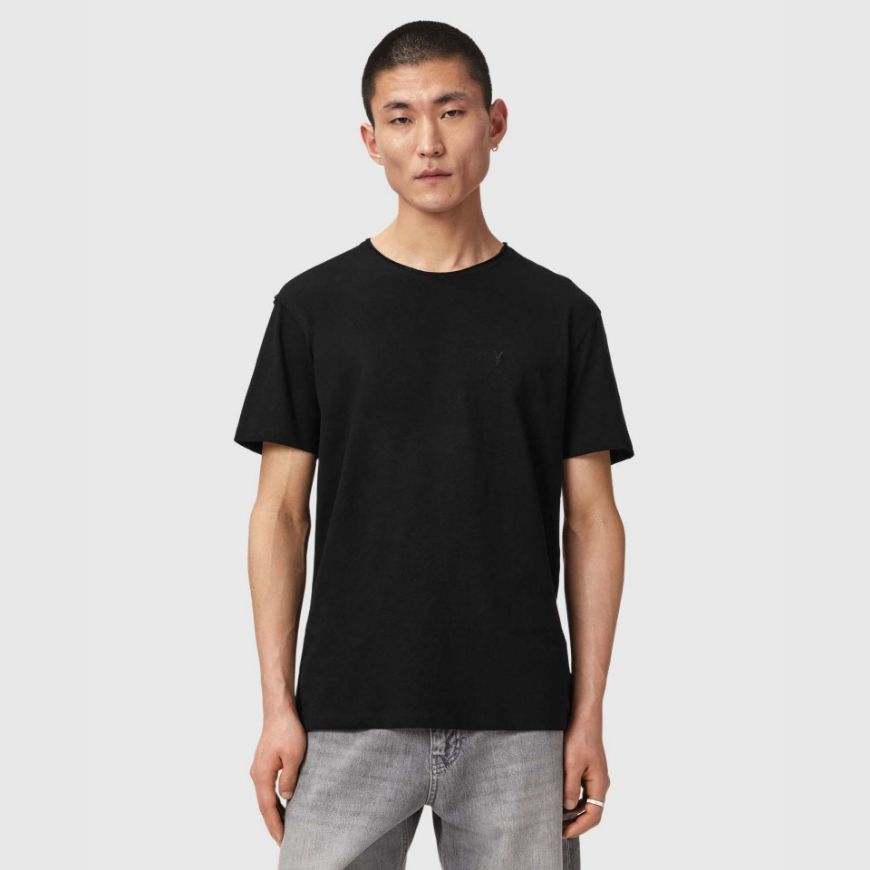 Picture of ALLSAINTS MEN'S FLAX SHORT SLEEVE CREW JET BLACK