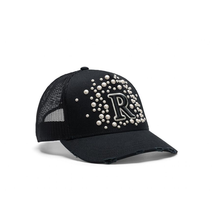 Picture of REPLAY WOMEN'S CAP WITH R AND PEARL STUDS IN BLACK SAND