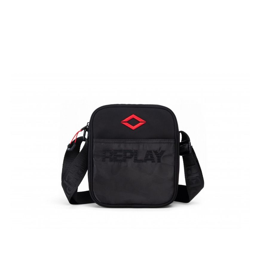 Picture of REPLAY MEN'S MATT + CAMO NYLON SQUARE-SHAPED BAG IN BLACK