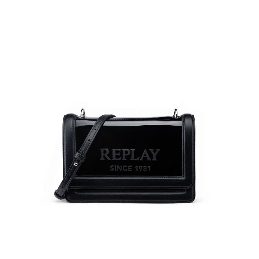 Picture of REPLAY WOMEN'S CROSSBODY BAG WITH LOGO IN PVC&PU IN BLACK