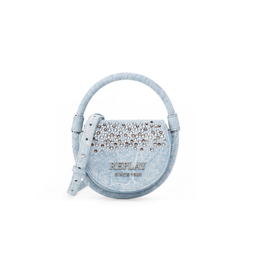 Picture of REPLAY WOMEN'S WASHED DENIM BAG WITH HANDLE AND SHOULDER STRAP IN BLEACH DENIM