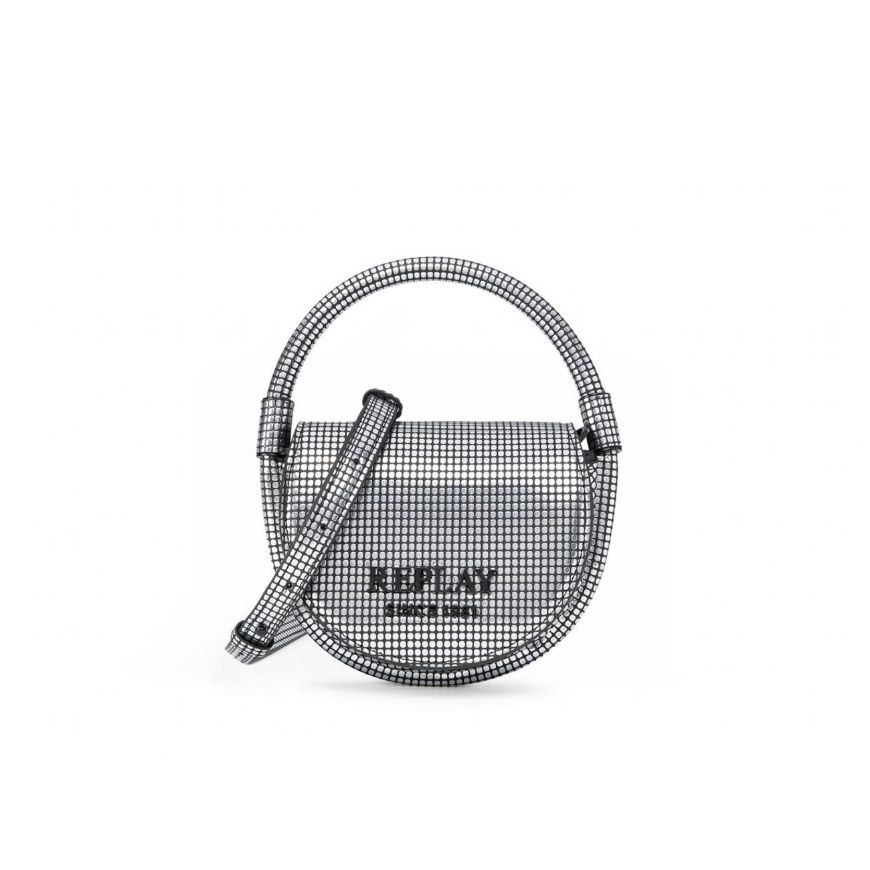 Picture of REPLAY WOMEN'S TEXTURIZED PRINTED BAG WITH HANDLE AND SHOULDER STRAP IN BLACK