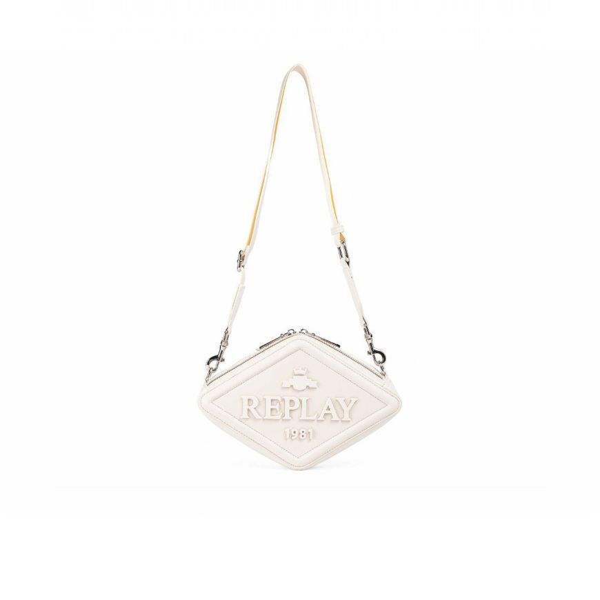 Picture of REPLAY WOMEN'S DIAMOND CROSSBODY BAG WITH LOGO IN OFF WHITE