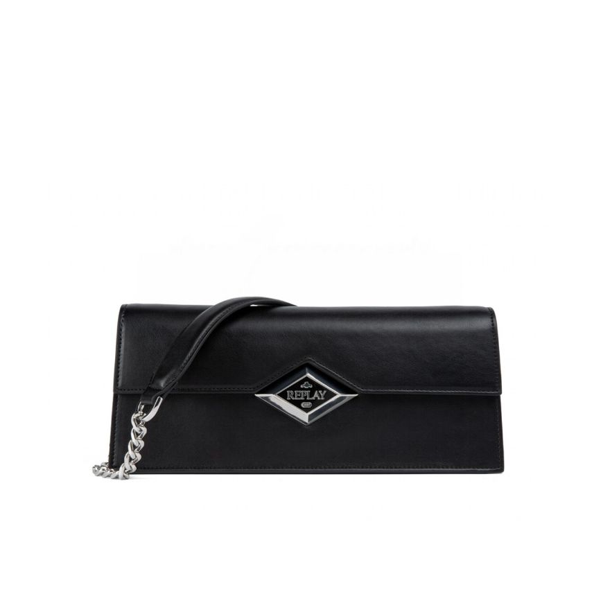 Picture of REPLAY WOMEN'S SHOULDER BAG WITH METALLIC DIAMOND LOGO IN BLACK