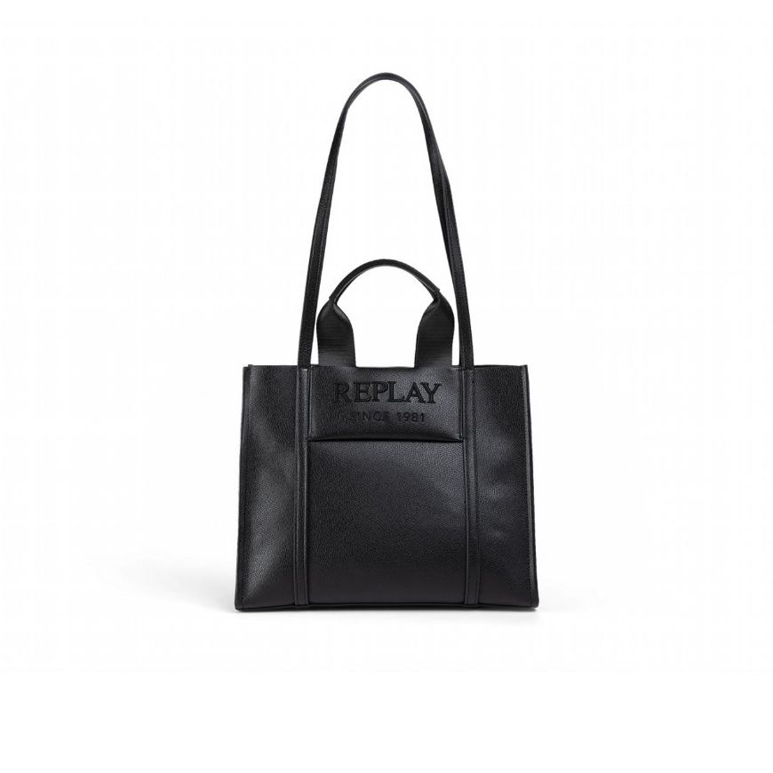Picture of REPLAY WOMEN'S SOLID-COLOUR SHOPPER BAG WITH SHOULDER STRAP AND HANDLE IN BLACK