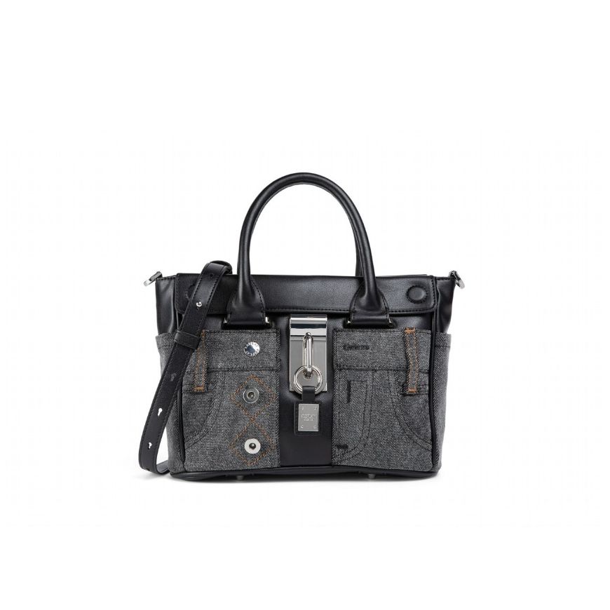 Picture of REPLAY WOMEN'S BAG WITH WASHED DENIM AND PADLOCK IN WASHED BLACK+BLACK