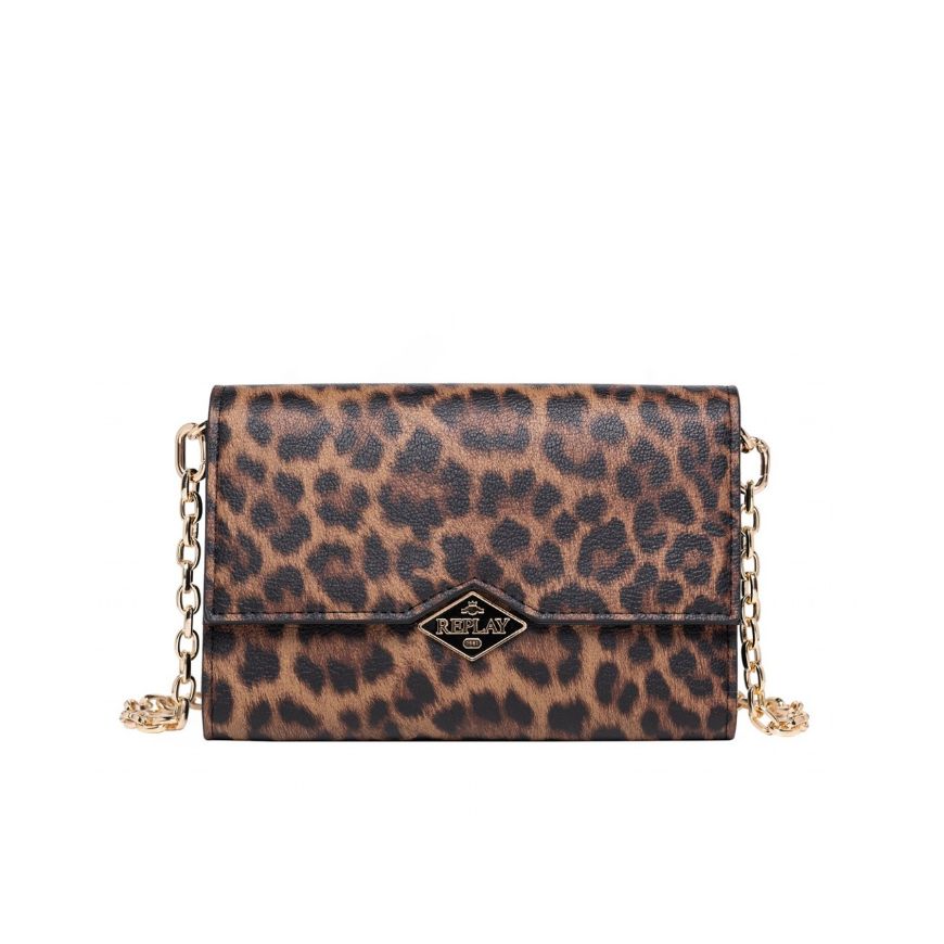 Picture of REPLAY WOMEN'S PRINTED FLAP WALLET WITH DIAMOND LOGO AND CHAIN IN MONK'S ROBE