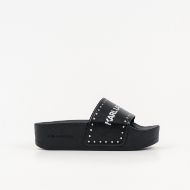 Picture of KARL LAGERFELD WOMEN'S KONDO MAXI II STUD BORDER SLIDE IN BLACK W/SILVER 1