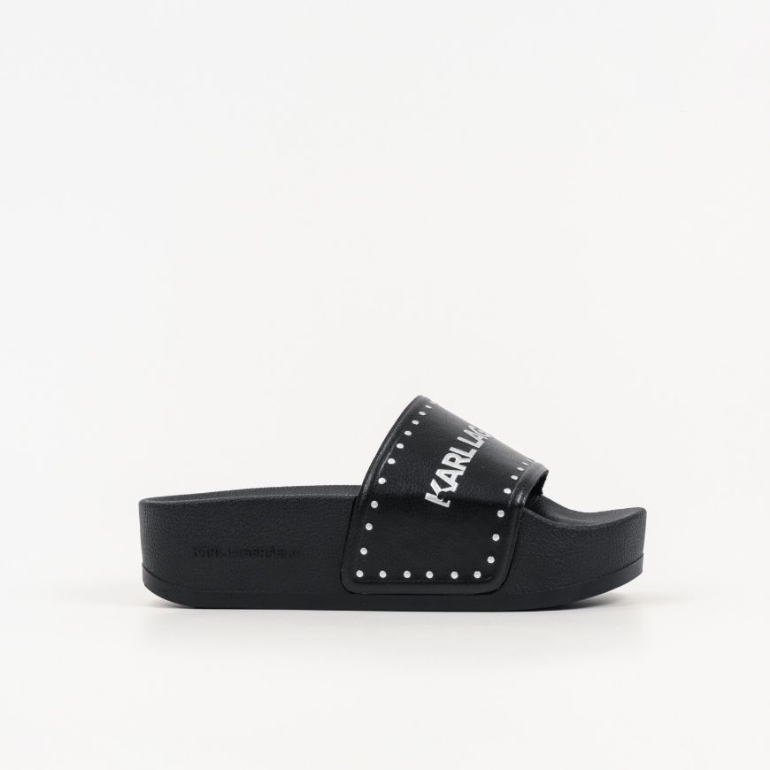 Picture of KARL LAGERFELD WOMEN'S KONDO MAXI II STUD BORDER SLIDE IN BLACK W/SILVER