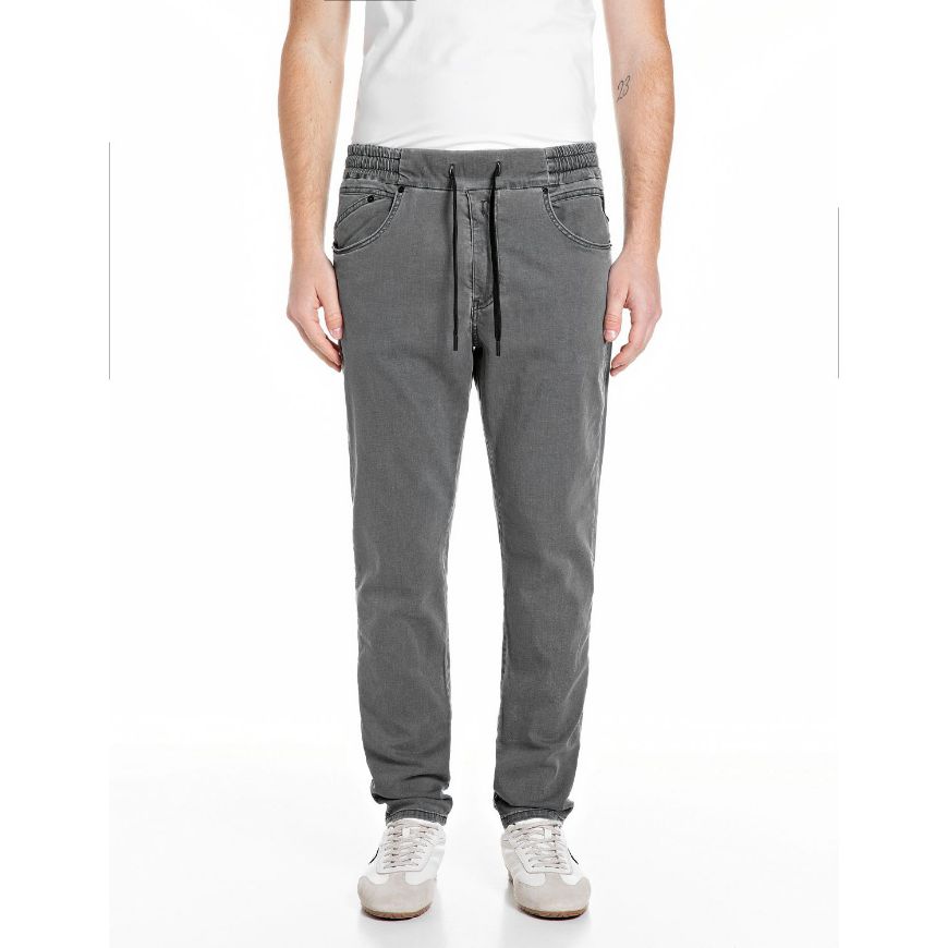 Picture of REPLAY MEN'S LANNY SLIM FIT JEANS 8 OZ SUPER SOFT STRETCH BLACK OD IN MEDIUM GREY