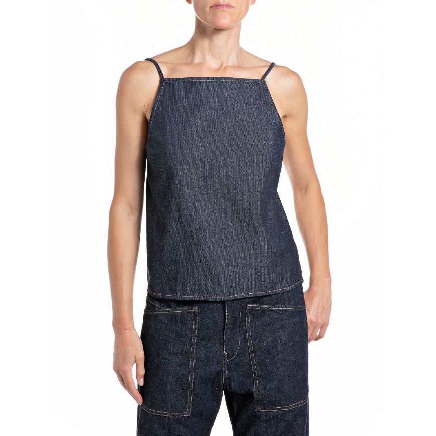 Picture of REPLAY WOMEN'S OPEN BACK DENIM TOP IN DARK BLUE