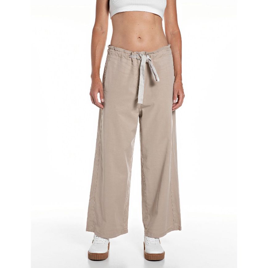 Picture of REPLAY WOMEN'S WIDE-LEG TWILL PANTS IN CRETE