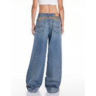 Picture of REPLAY WOMEN'S NALAJA WIDE FIT JEANS 12 OZ RECYCLED INDIGO COTTON IN MEDIUM BLUE 3