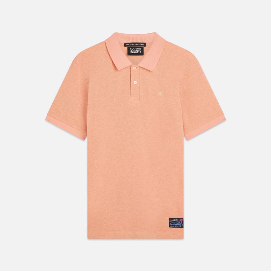 Picture of SCOTCH&SODA MEN'S MELANGE CHEST LOGO REGULAR FIT POLO IN CANYON CLAY