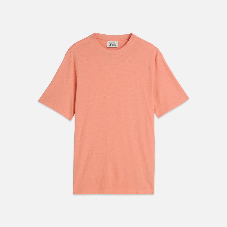 Picture of SCOTCH&SODA MEN'S 3 CROSSES COTTON/LINEN REGULAR FIT T-SHIRT IN PINK