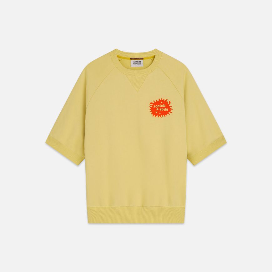 Picture of SCOTCH&SODA MEN'S FRONT AND BACK ARTWORK LOOSE FIT SHORT SLEEVE SWEATSHIRT IN BRIGHT YELLOW