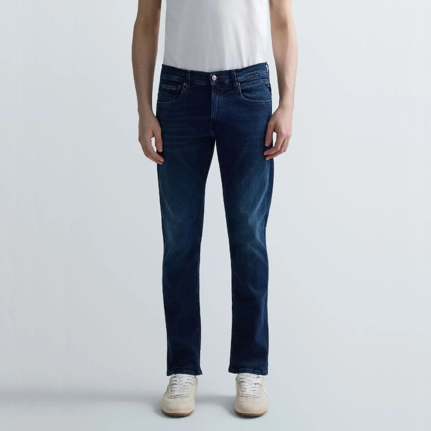 Picture of REPLAY MEN'S GROVER STRAIGHT FIT JEANS 11.5 OZ HYPERFLEX BLUE BLACK DENIM IN DARK BLUE