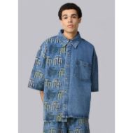 Picture of OTP MEN'S FRAKTUR PRINTED DENIM SHIRT IN STONE WASH 5